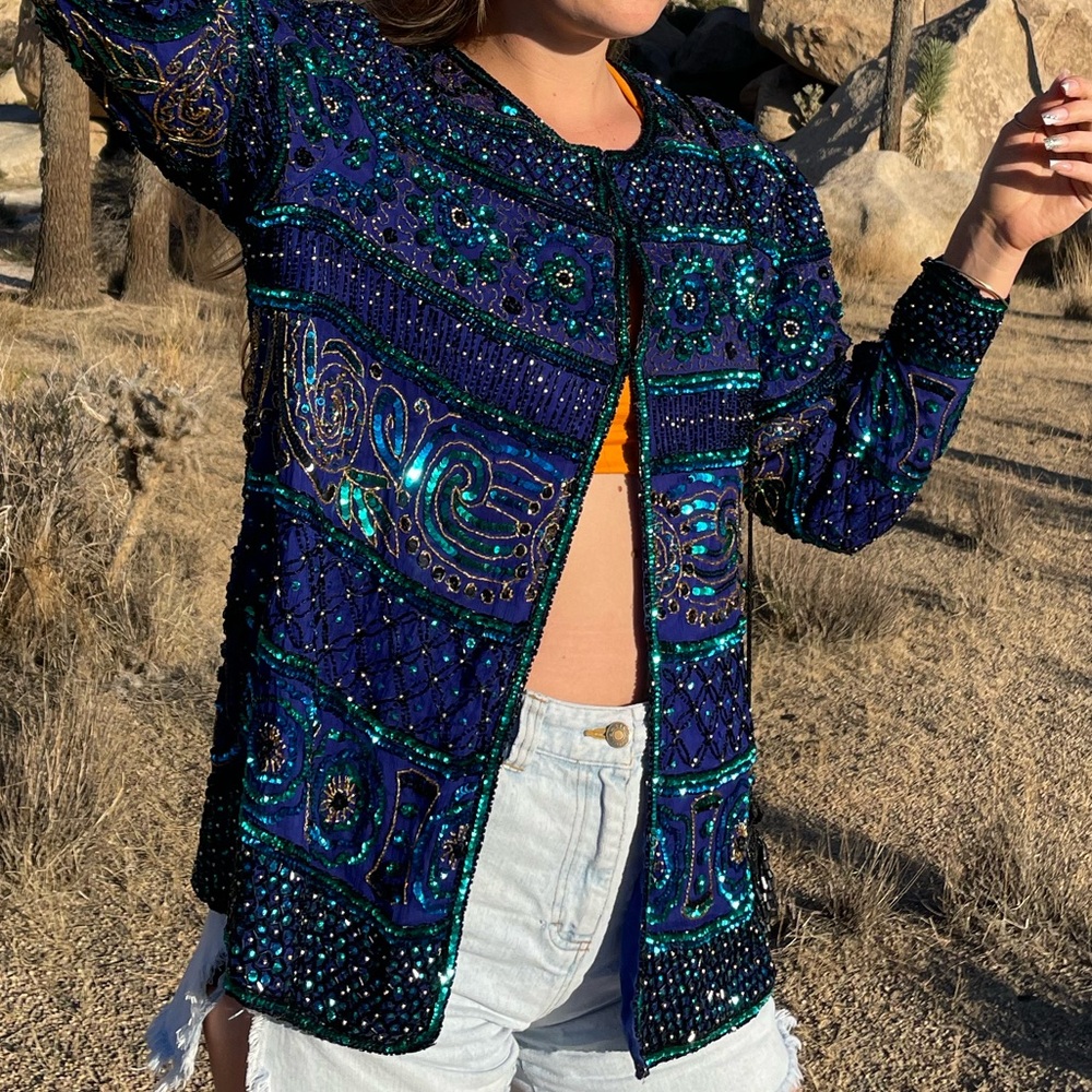 Scala Vibrant Beaded Silk Jacket